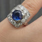 Art Deco 14K White Gold Diamond & Sapphire Ring Size 5 IGI Certified