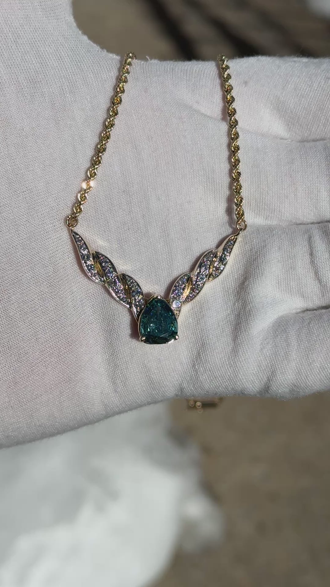 GIA Certified 14K Yellow Gold Fancy Vivid Blue-Green Diamond Necklace 2.51 Carat