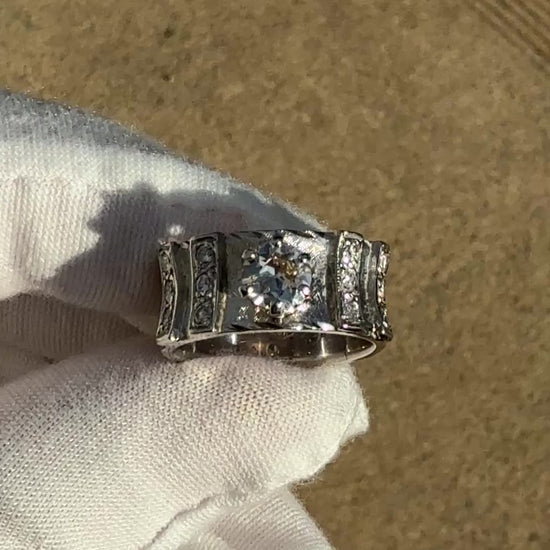 Art Deco .90ctw Old European Diamond Ring 14K White Gold IGI Certified 7.62g
