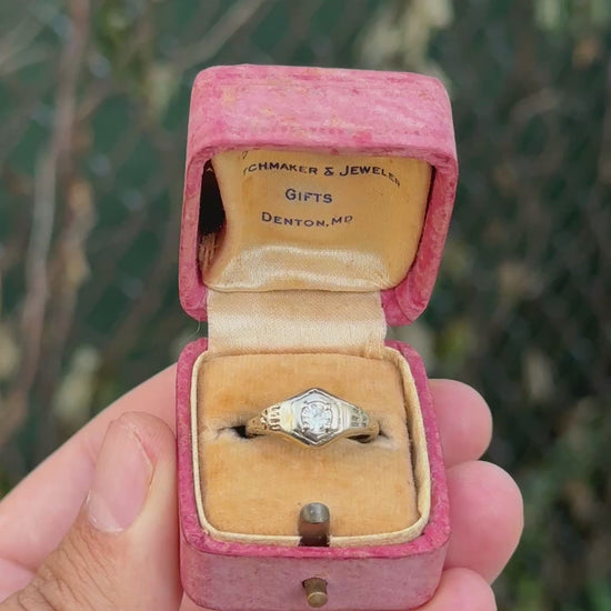 Antique Art Deco 14K White Gold 0.25 CT Round Diamond Ring Size 5.75 IGI Cert.