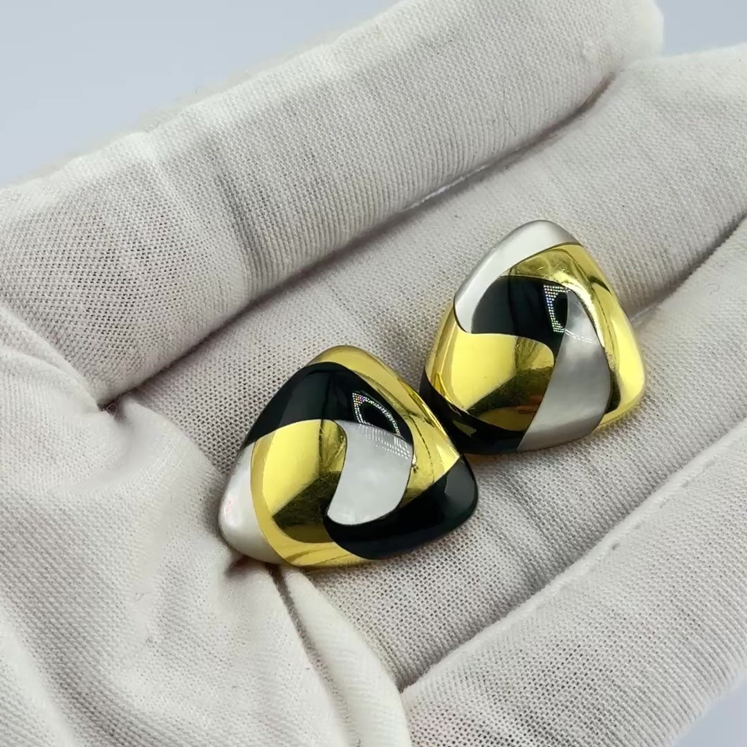 Tiffany & Co. 18k Gold Mother of Pearl & Onyx Clip-On Earrings