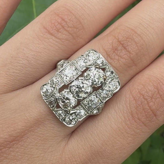 IGI Certified Antique Platinum Art Deco Ring with 4.28 Carats Natural Diamonds