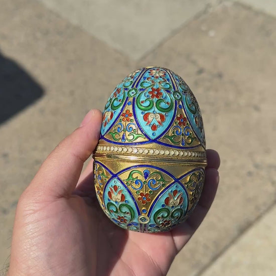 Fantastic Antique Russian Enamel Silver Egg Fine Enamel Details