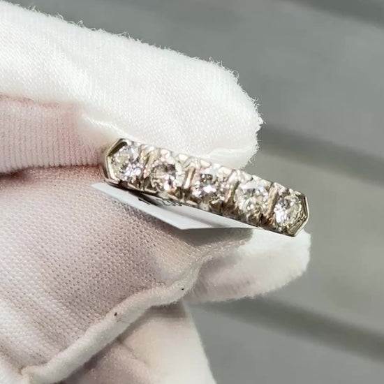 IGI Certified Vintage 14K White Gold Diamond Band Ring 0.88 CT VS Size 8