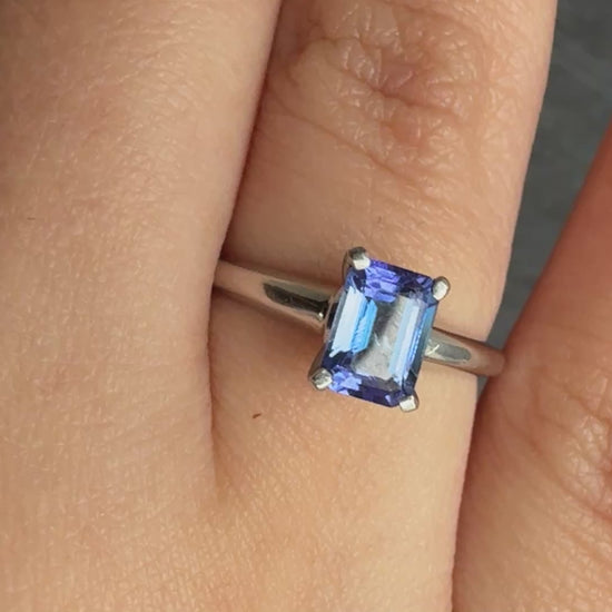 Elegant Platinum Emerald-Cut Tanzanite Solitaire Ring – 0.70 Carats Size 6
