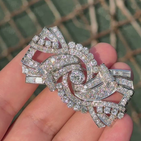 Antique Art Deco 8ctw Old European Diamond Platinum Brooch Pin IGI Certified