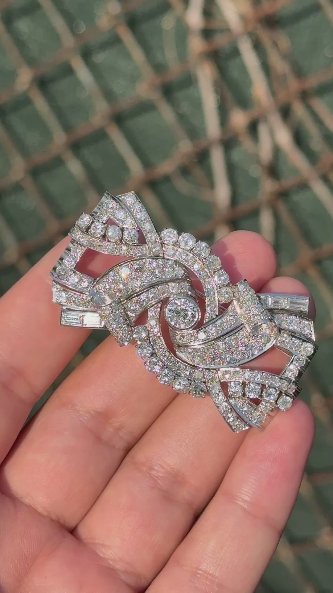 Antique Art Deco 8ctw Old European Diamond Platinum Brooch Pin IGI Certified