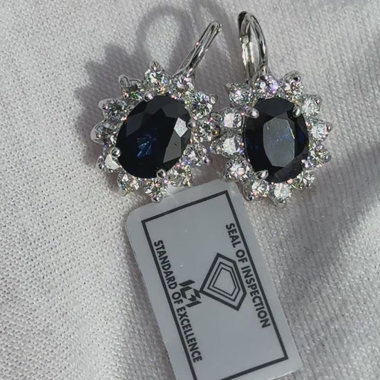 IGI Certified 14K White Gold Sapphire & Diamond Halo Earrings 3.16 CT Sapphire