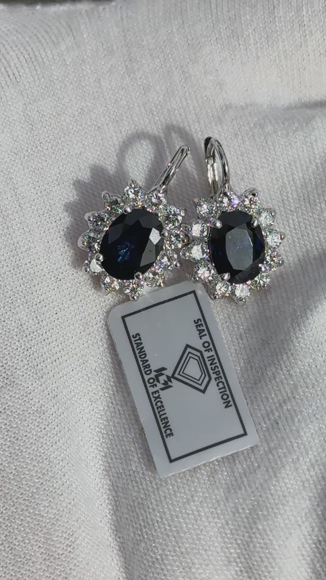IGI Certified 14K White Gold Sapphire & Diamond Halo Earrings 3.16 CT Sapphire