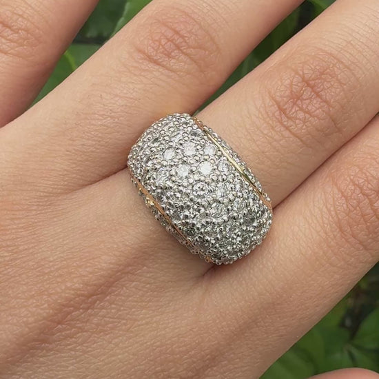 14K Yellow Gold Diamond Pave Dome Ring with 1.82 Carats, Size 8.5 IGI Certified