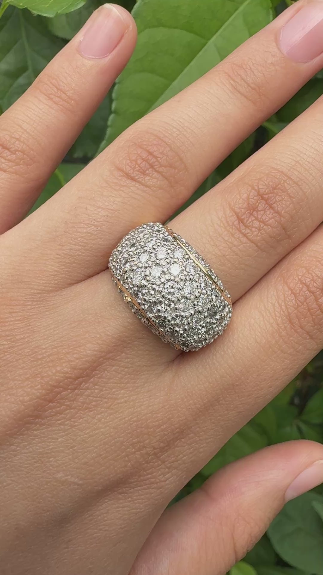 14K Yellow Gold Diamond Pave Dome Ring with 1.82 Carats, Size 8.5 IGI Certified