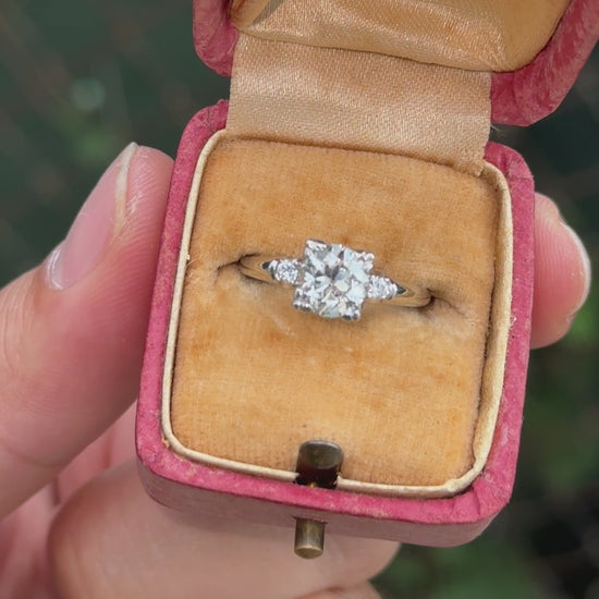 Mid-Century Platinum 1.05 Carat Diamond Three-Stone Engagement Ring – IGI Cert.