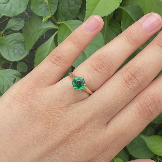 IGI Certified 14K Yellow Gold Ring | Natural Green Gemstone | Size 5.75