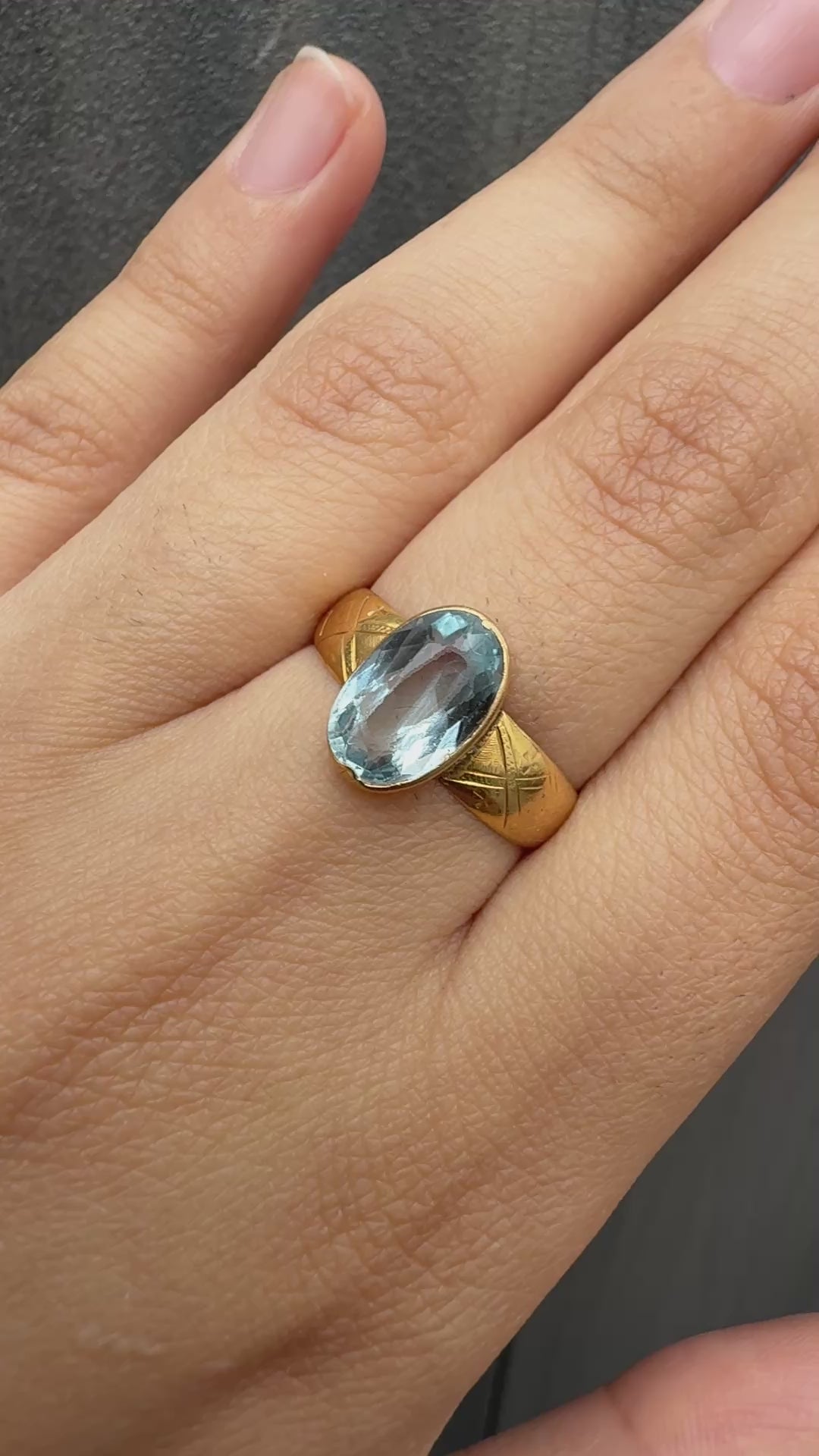 Antique 1800s 18K Yellow Gold Ring w/ Blue Lab-Grown Spinel – Oval Brilliant