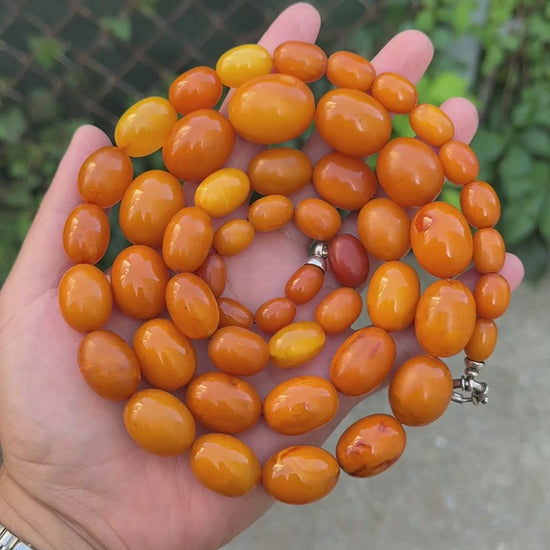 Antique Baltic Butterscotch Yolk Amber Graduated Oval Bead Necklace - 143g 40"