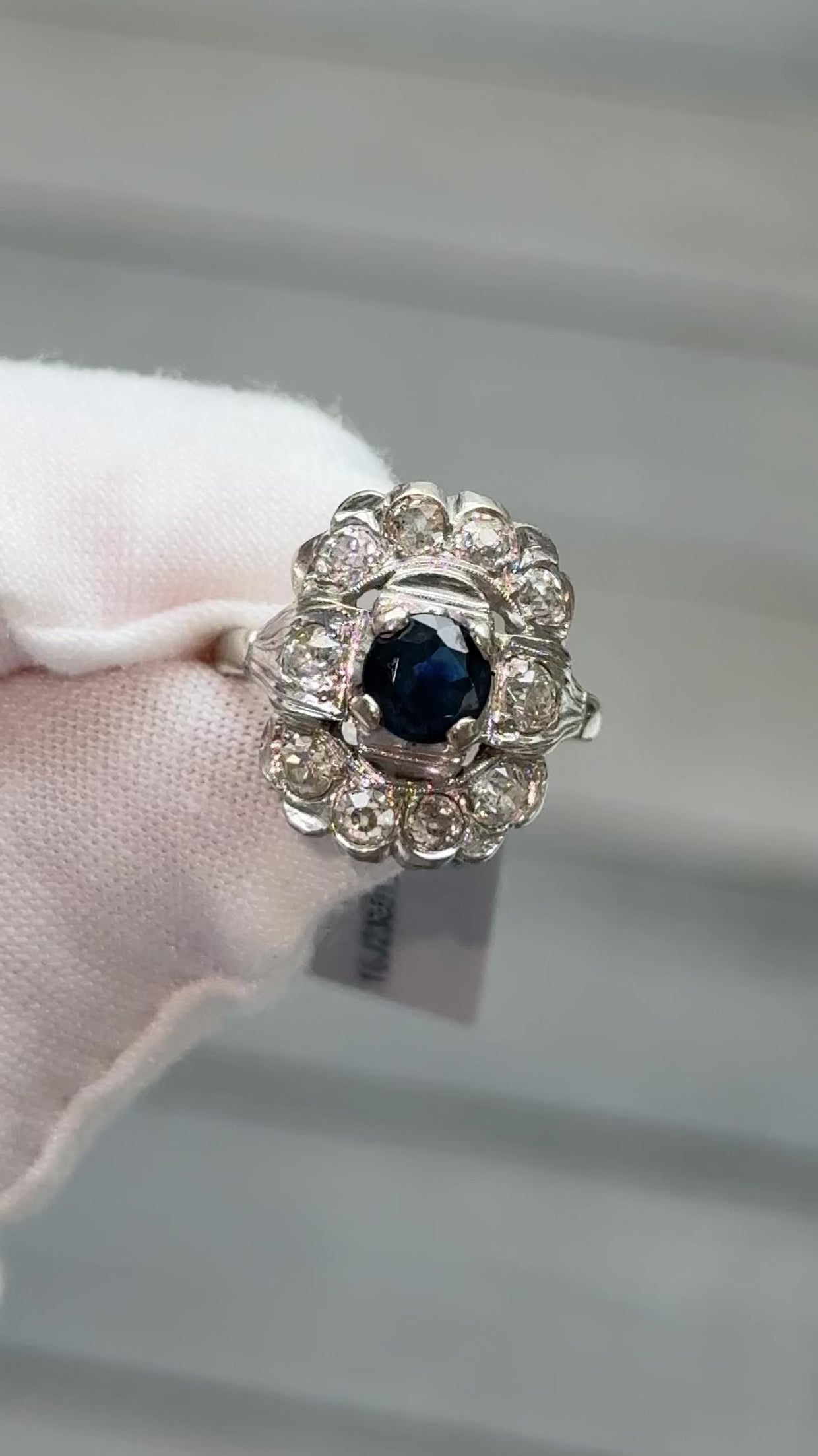 IGI Certified Art Deco 14K White Gold Sapphire & Diamond Ring 1.60 CTW Size 3.75