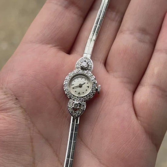 Exquisite Art Deco 14K White Gold & Diamond Ladies Cocktail Watch