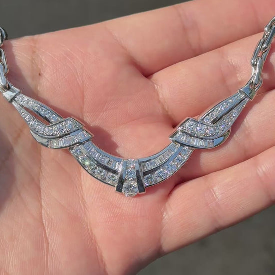 IGI Certified 14K White Gold Diamond Necklace 5.25 TCW Natural Diamonds