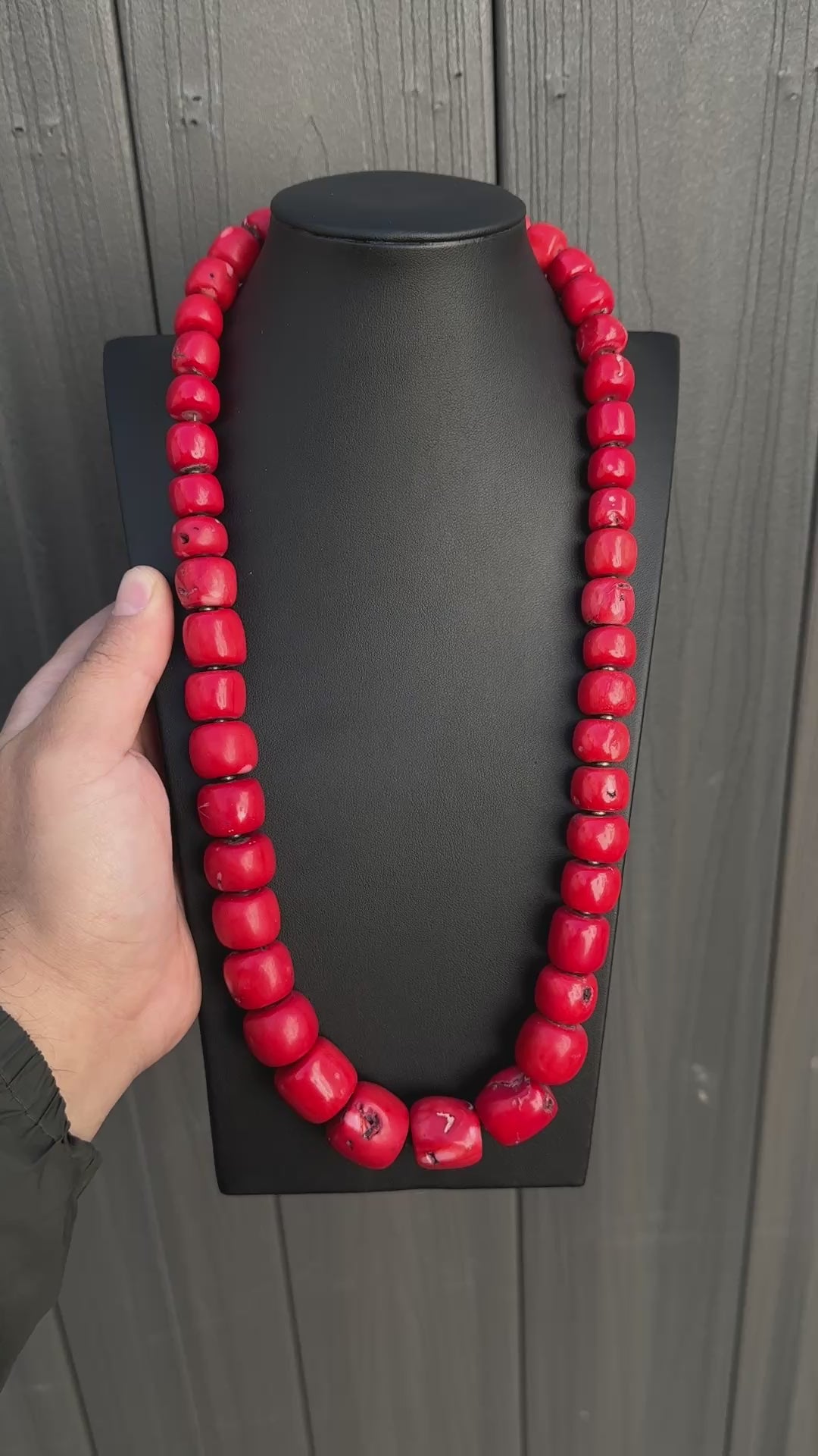 Red Coral Beaded Necklace Bamboo Coral Dyed 269.13 Grams