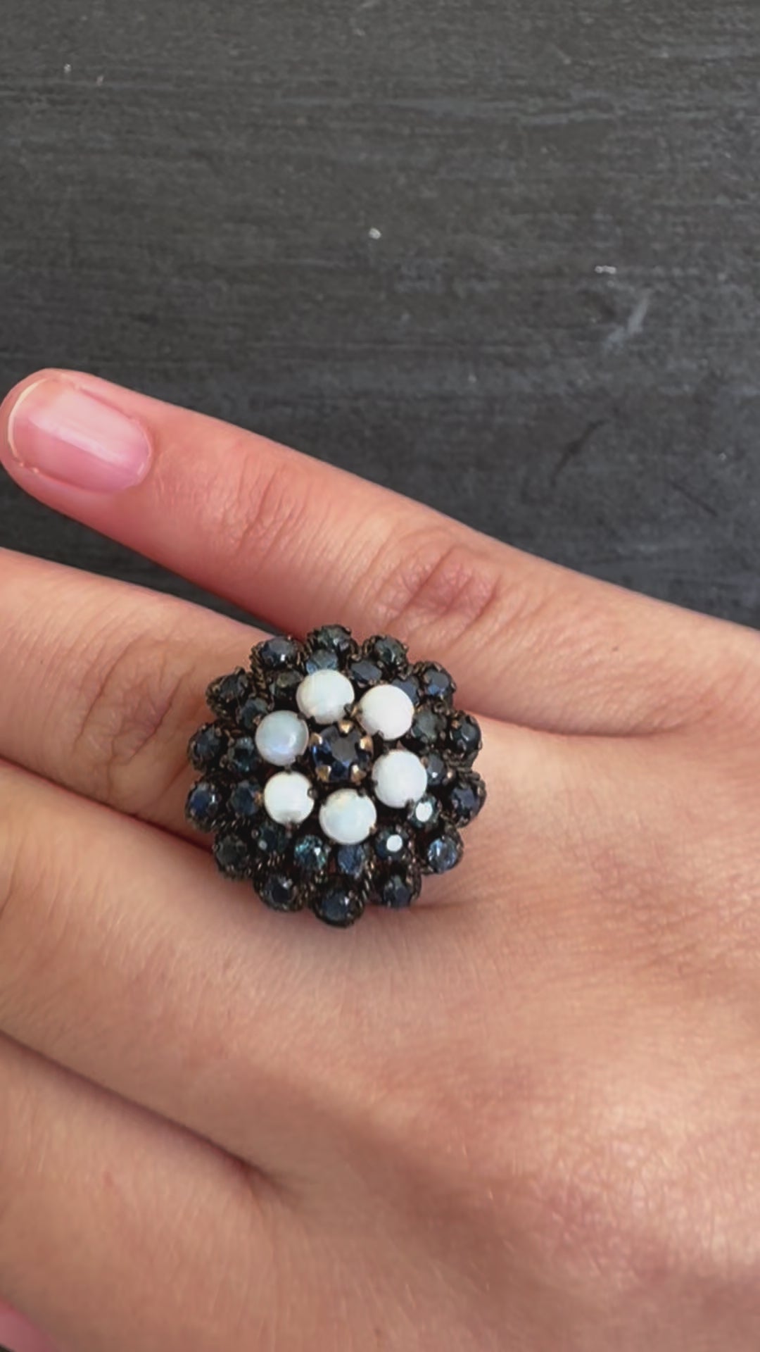 Vintage 14K Yellow Gold Sapphire & Opal Cluster Ring – Size 6.25