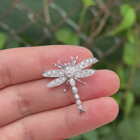 18K White Gold Dragonfly Diamond Brooch Pin 0.65ctw VS Clarity Pavé Pin