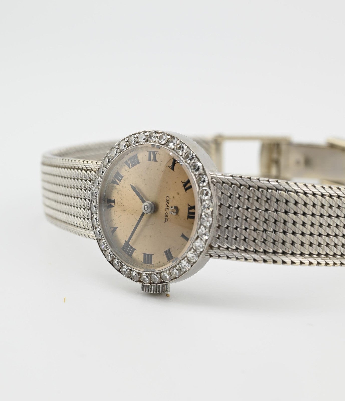 Vintage Omega 18K White Gold Ladies Diamond Dress Watch