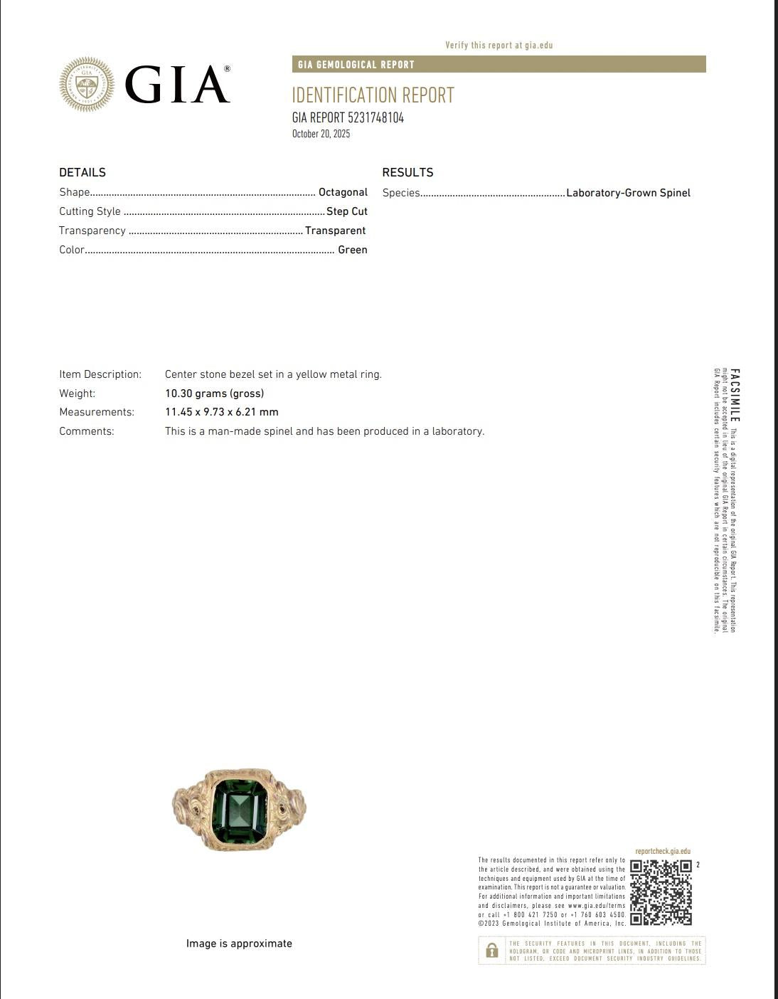 Victorian Style 14K Gold Ring with GIA Certified Green Spinel